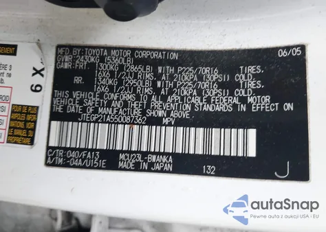 2005 Toyota Highlander V6 из США, поврежденный, VIN JTEGP21A550087362